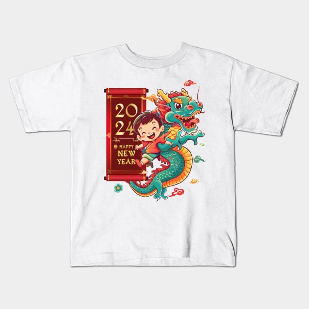 Chinese New Year Dragon Dance: Happy New Year 2024! Kids T-Shirt by YUED